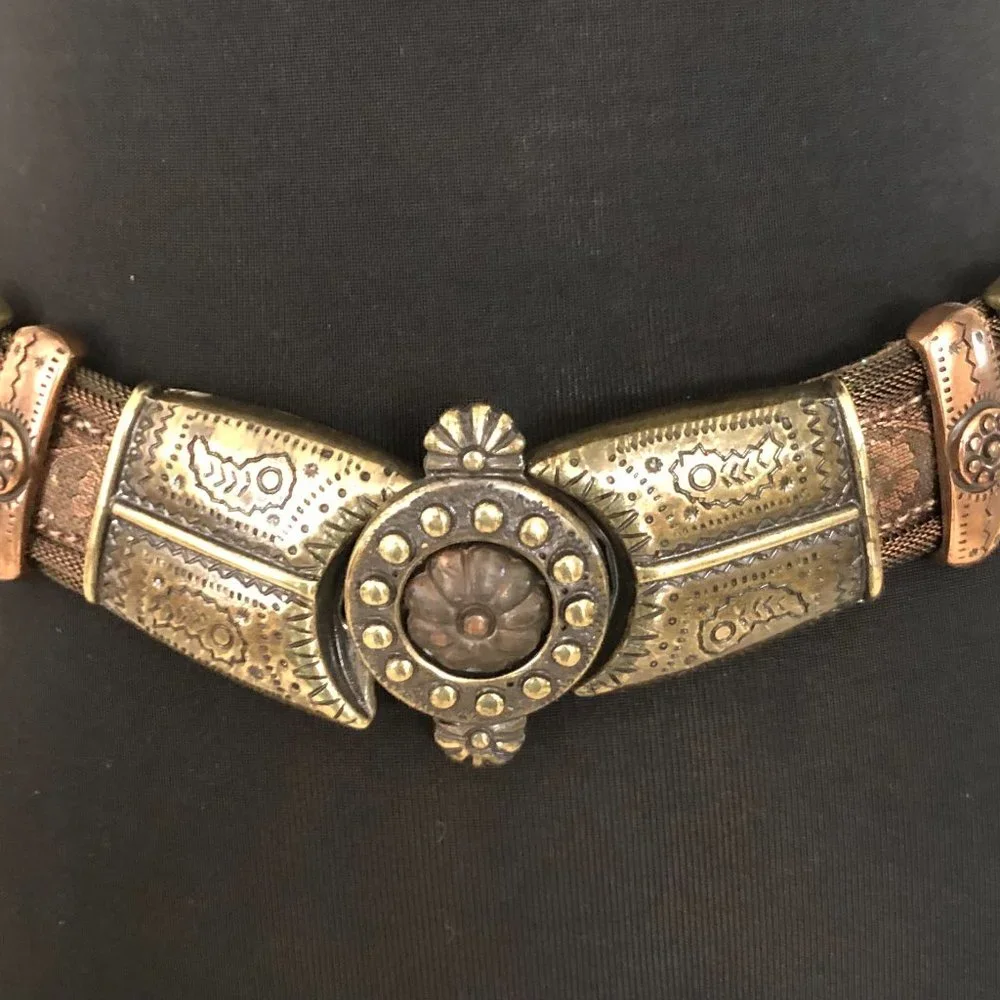 CACHE Dark Leather Bronze embroidery Multi Color METAL HARDWARE 1 1/4